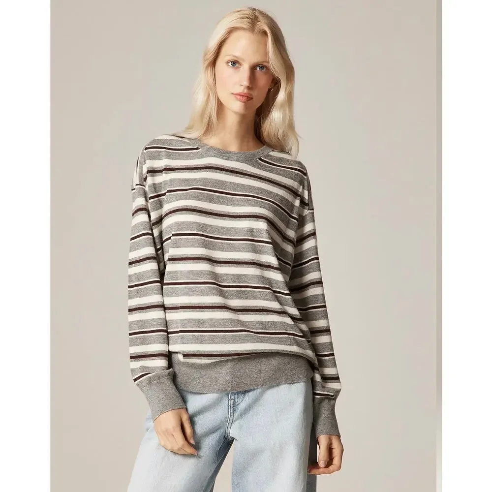 J. Crew Featherweight cashmere relaxed crewneck sweater Heather Graphite NWT L